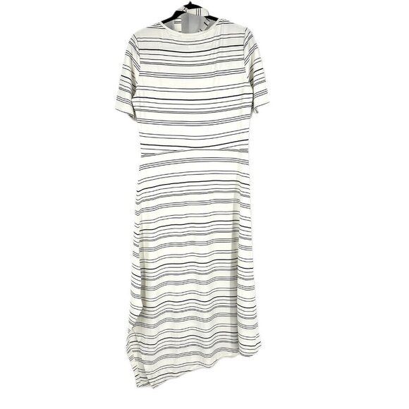 Club Monaco Striped Square Neck Knit Midi Dress Ivory Egret Black Large - Picture 6 of 11
